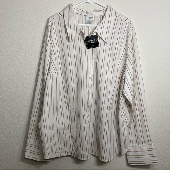 George Woman Striped Stretch Blouse - 26W - White/Tan - Picture 1 of 6